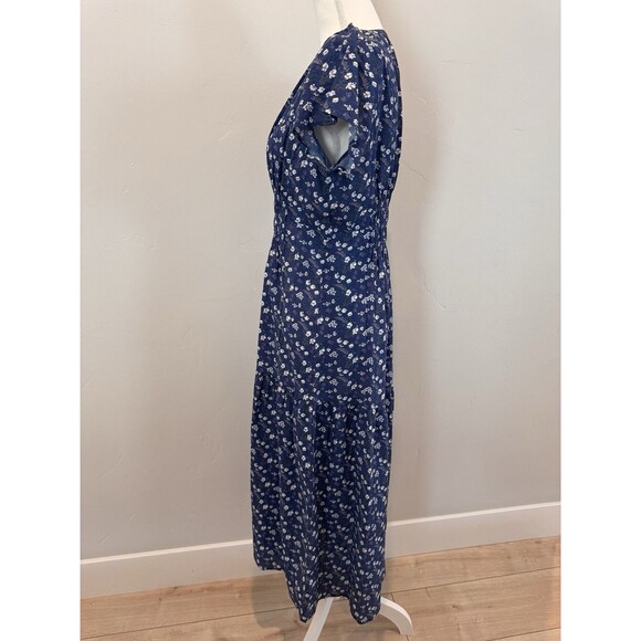 Sojourn Blue Floral Maxi Dress Women’s Sz S Short Sleeve V Neck Elastic Waist - Picture 4 of 12